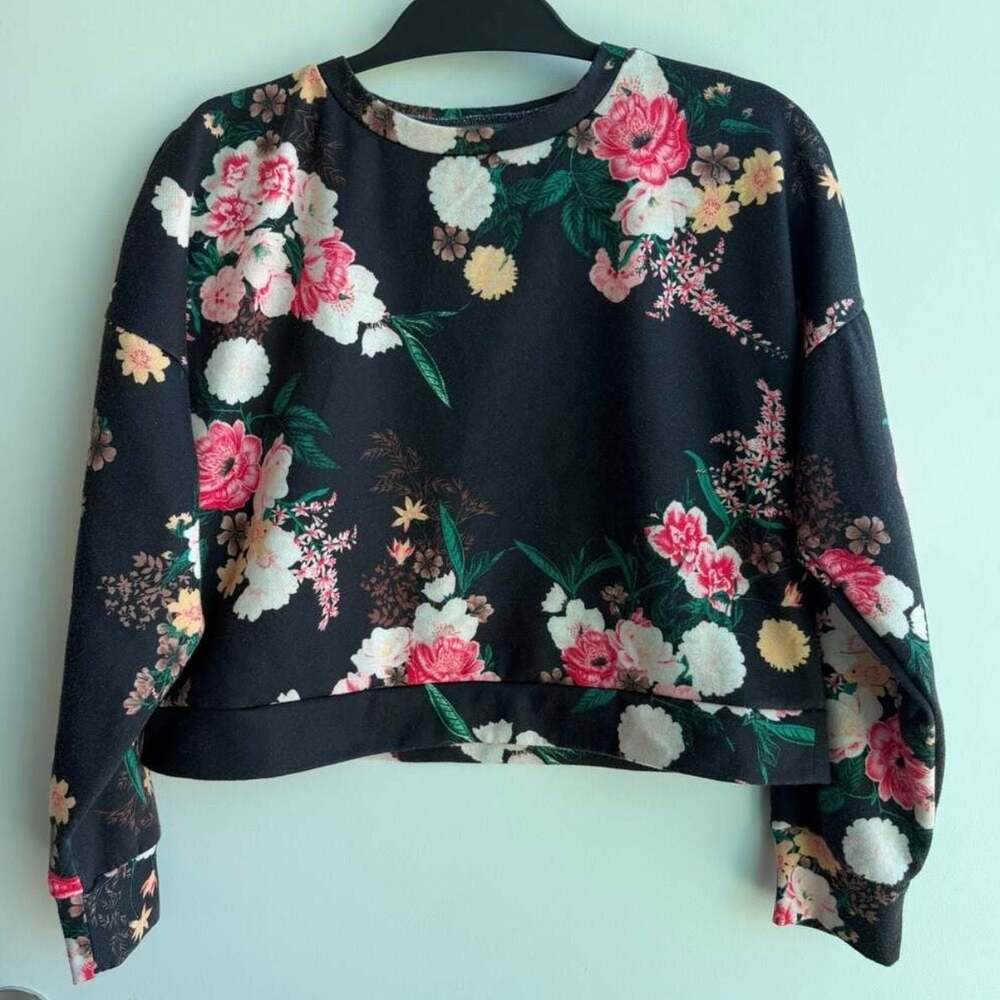 Love Fire Floral Print Cropped Sweatshirt Size S/P